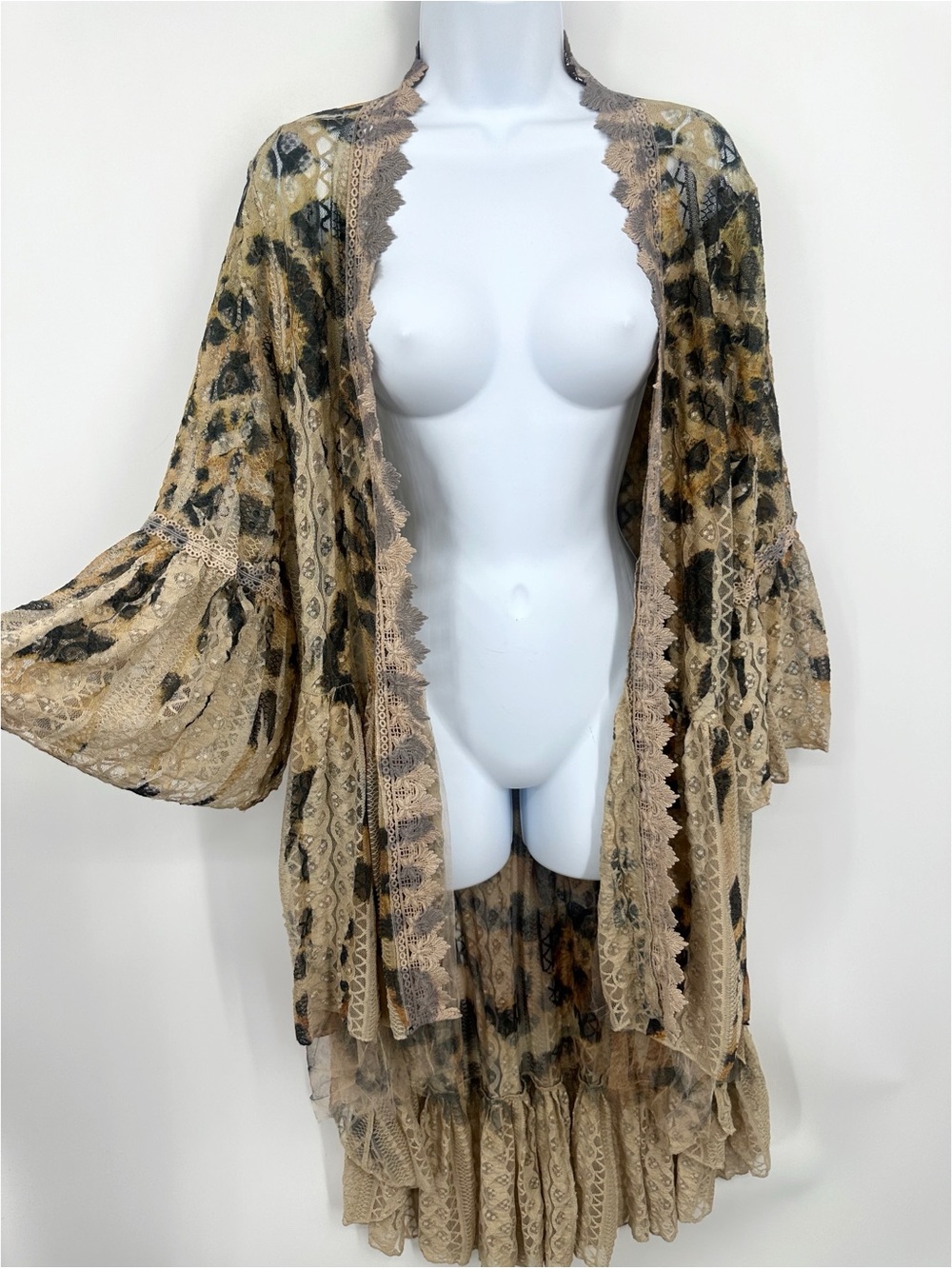 Boho Leopard Print Kimono Size Large Whimsical Fairycore